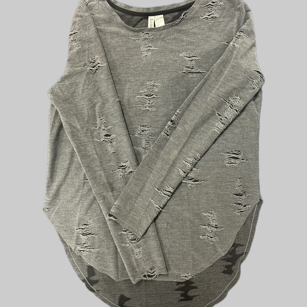 Size Medium Distressed Gray Long Sleeve Top. Divided